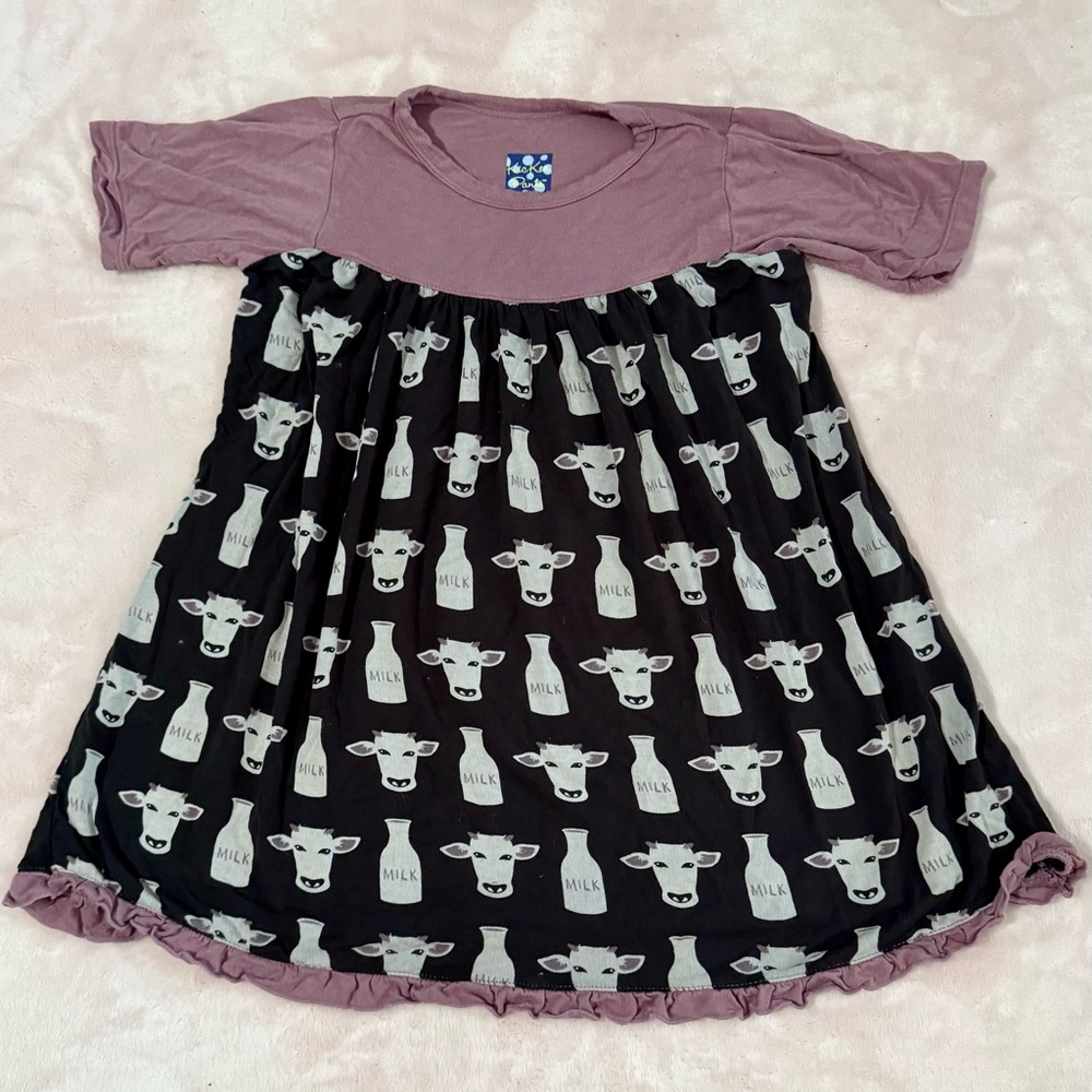 Kickee Pants Playful Purple and Black Dress with Cow Print